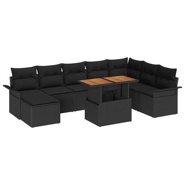 vidaXL Tuin Sofa Set 9 pcs Zwart Poly rattan en gepoedercoat staal
