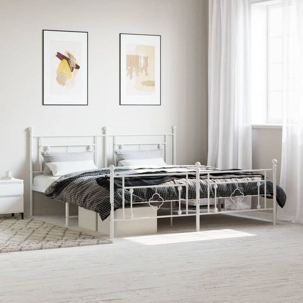 vidaXL Bedframe met hoofd- en voeteneinde metaal wit 183x213 cm