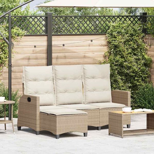 vidaXL Verstelbare tuinbank met kussens L-vormig beige poly rattan