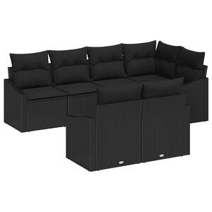 vidaXL Tuinbankenset met kussen met opslag 7 pcs Zwart poly rattan