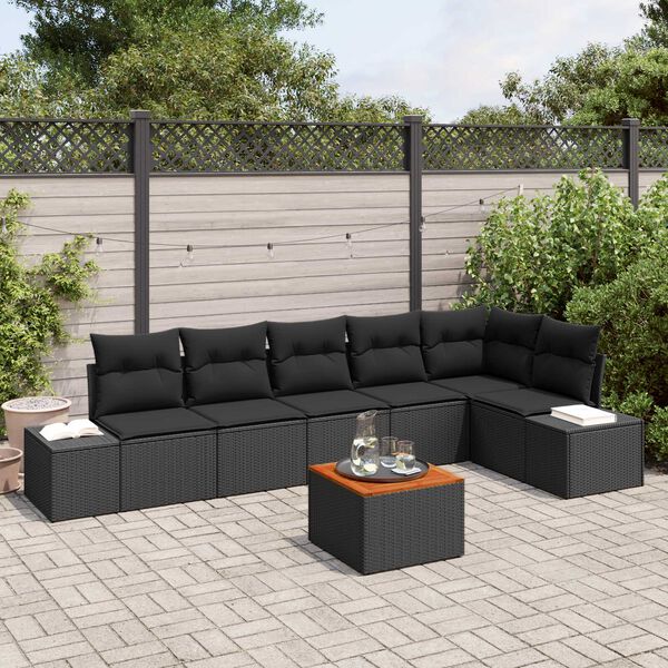 vidaXL Tuinbankenset met opslag 7 pcs Zwart poly rattan