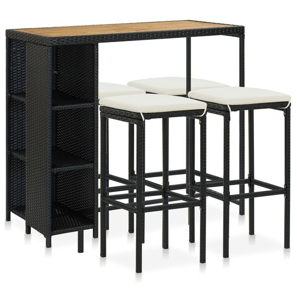 vidaXL 5-delige Tuinbarset met kussens poly rattan zwart