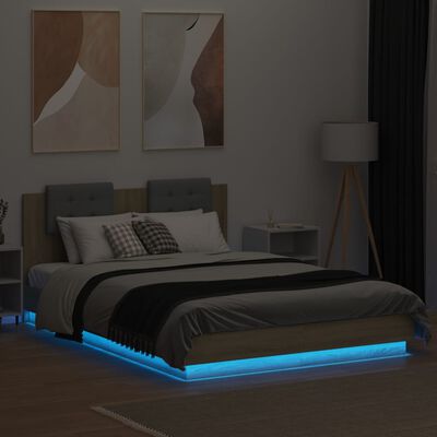 vidaXL Bedframe met hoofdbord en LED sonoma eikenkleurig 150x200 cm