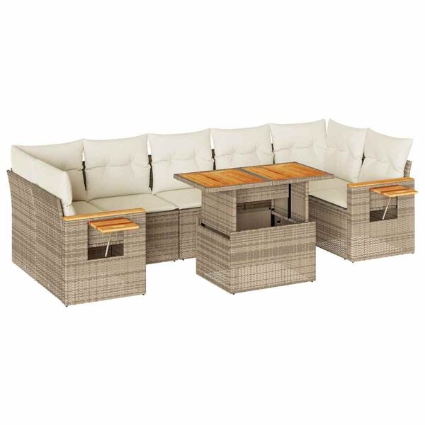 vidaXL 8-delige Loungeset met kussens poly rattan acacia beige