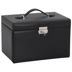 vidaXL Sieradendoosje 3-laags spiegel afsluitbaar 26x18x17,5 cm zwart