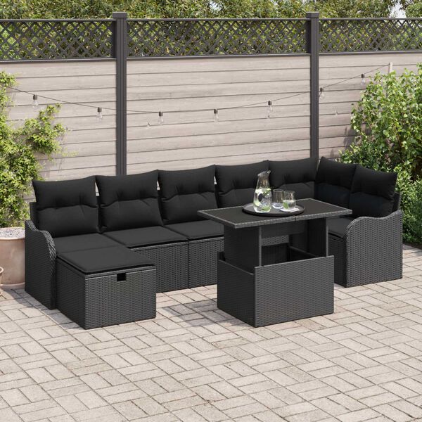 vidaXL Tuin Sofa Set met kussen met opslag 8 pcs Zwart Poly riet