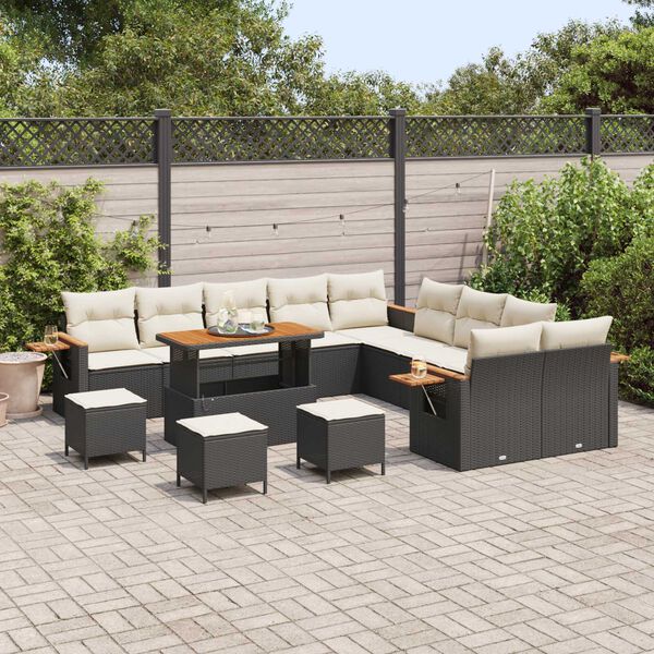 vidaXL Tuin Sofa Set met kussen met opslag 14 pcs Zwart Poly riet