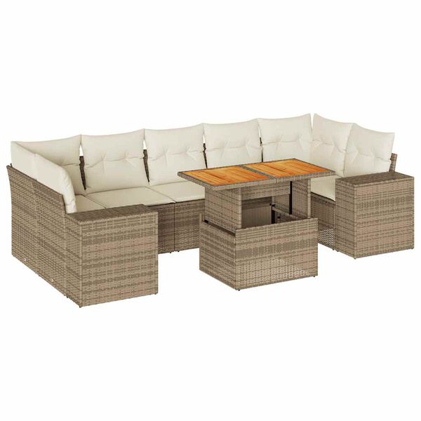 vidaXL 8-delige Loungeset met kussens poly rattan beige