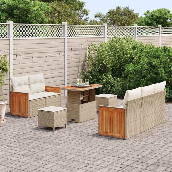 vidaXL Tuinbankenset met kussen 10 pcs Beige en Cr&egrave;me poly rattan