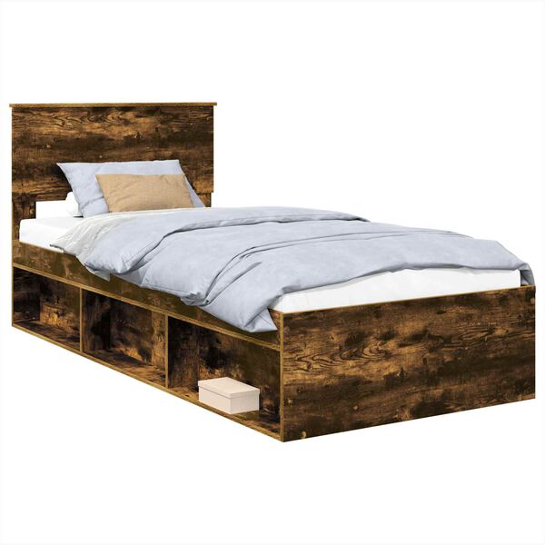vidaXL Bedframe met hoofdeinde Gerookt eiken 90 x 190 cm Bewerkt hout