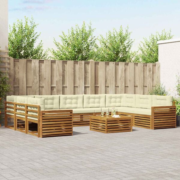 vidaXL Sofa-Sets 10 pcs Natuurlijk en Cr&egrave;me Massief Acaciahout