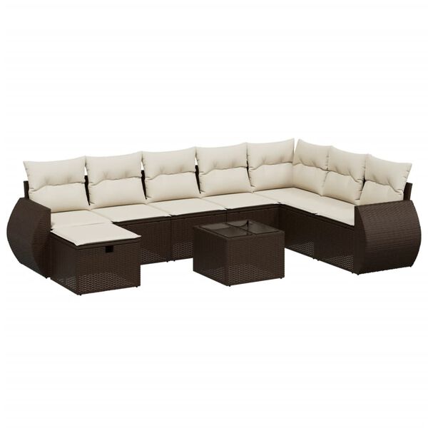 vidaXL 8-delige Loungeset met kussens poly rattan bruin