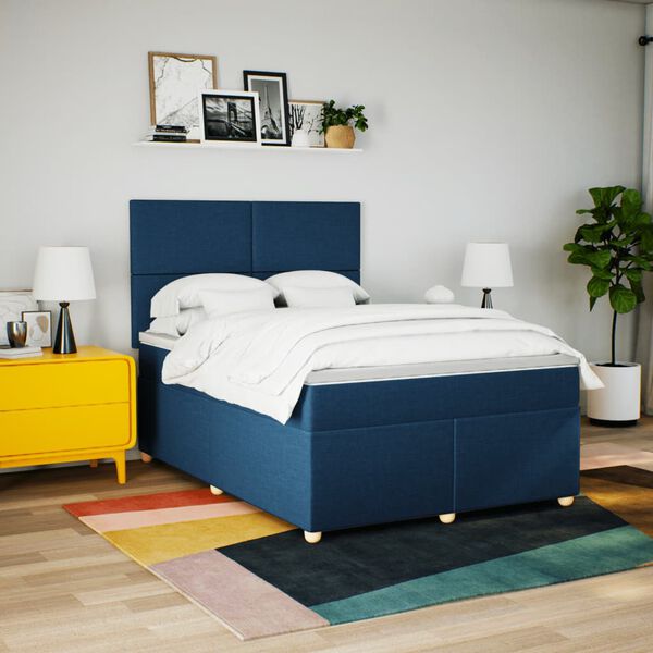 vidaXL Boxspring met matras stof blauw 160x200 cm