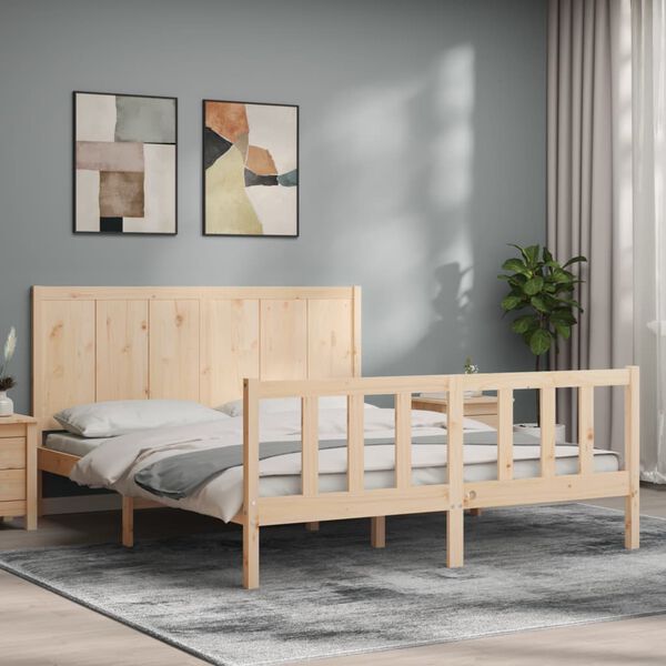vidaXL Bedframe met hoofdbord massief hout