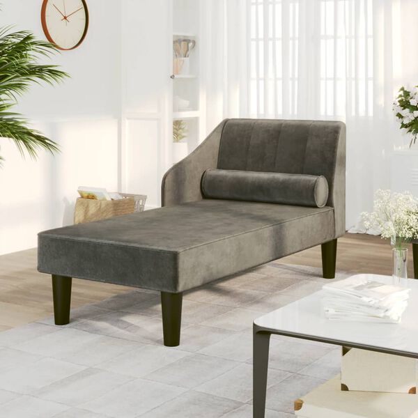 vidaXL Chaise longue met bolster fluweel donkergrijs