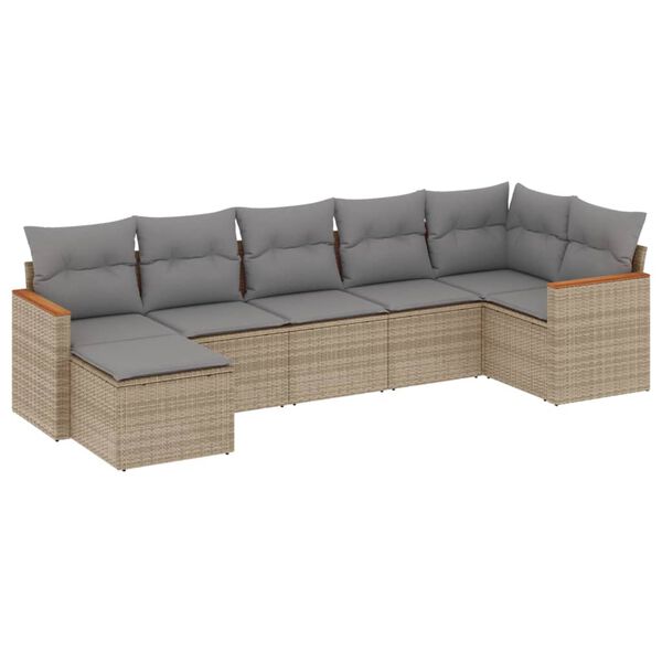 vidaXL 7-delige Loungeset met kussens poly rattan gemengd beige