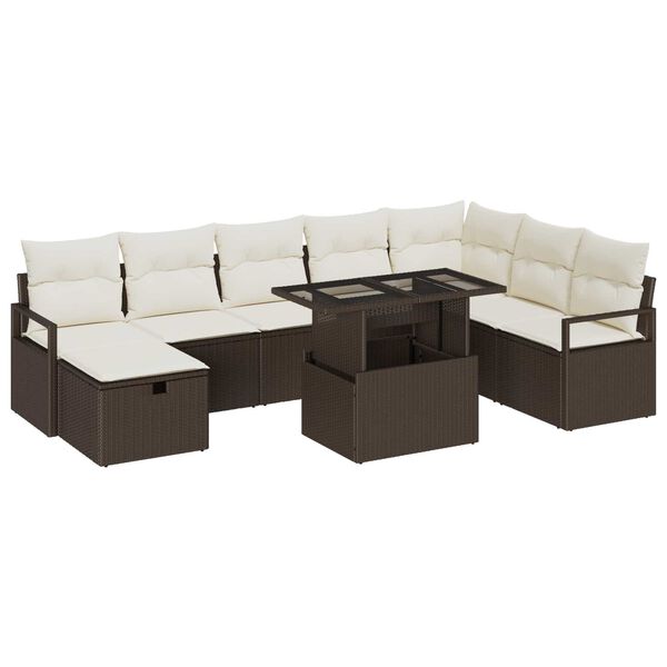 vidaXL Tuin Sofa Set met kussen met opslag 9 pcs Bruin Poly riet
