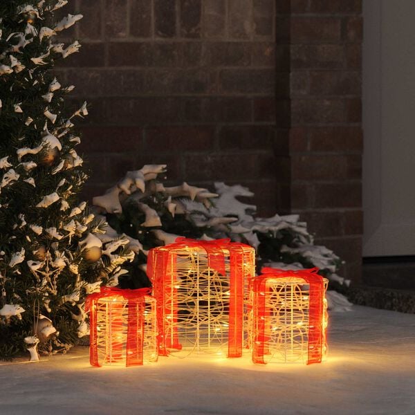 vidaXL Decoratie voor Geschenkdoos 3 pcs Warmwit 20 x 20 x 21 cm Acryl