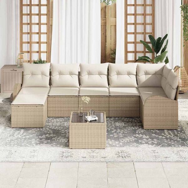 vidaXL Tuin Sofa Set met kussen 8 pcs Beige Poly riet