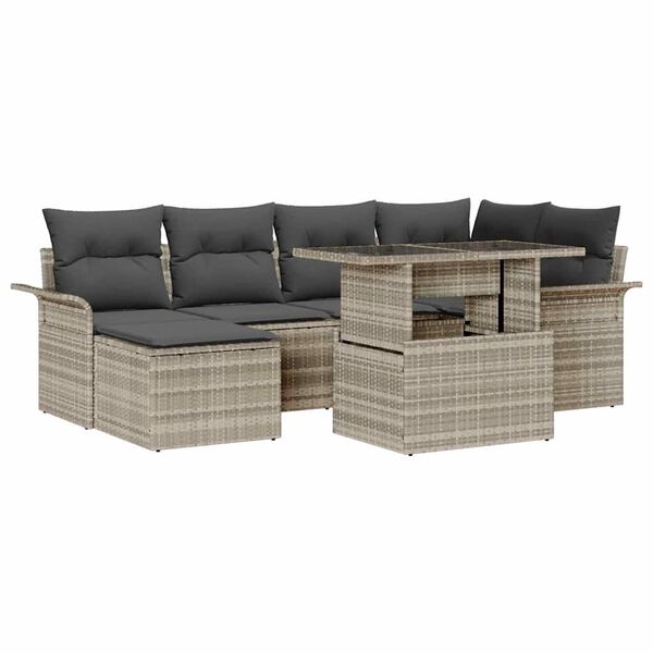 vidaXL Tuin Sofa Set met kussen met opslag 7 pcs Lichtgrijs Poly riet