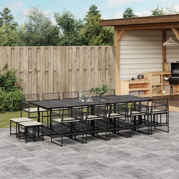 vidaXL 15-delige Tuinset met kussens poly rattan zwart