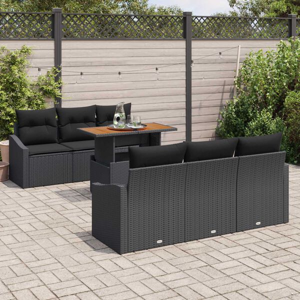 vidaXL Tuin Sofa Set met opslag 7 pcs Zwart Poly riet