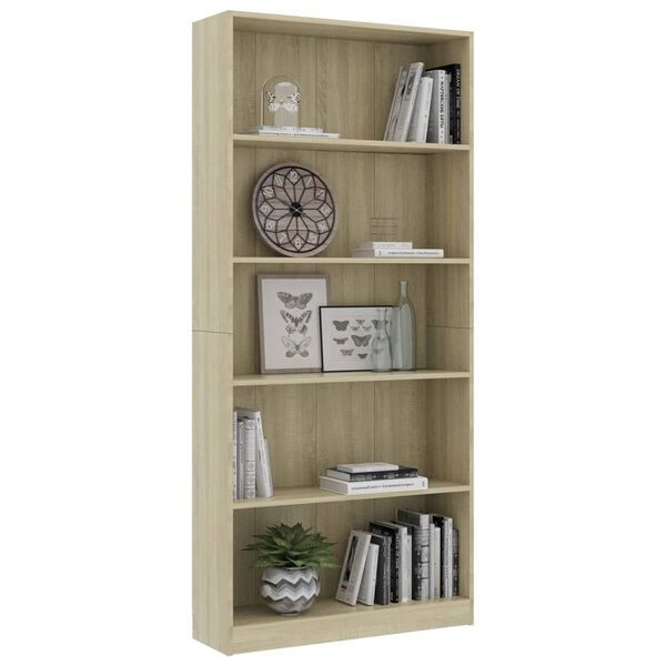 vidaXL Boekenkast met 5 schappen 80x24x175 cm bewerkt hout sonoma eik
