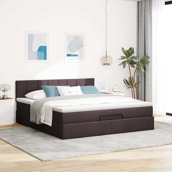 vidaXL Ottoman bed met matras 160x200cm stof donkerbruin