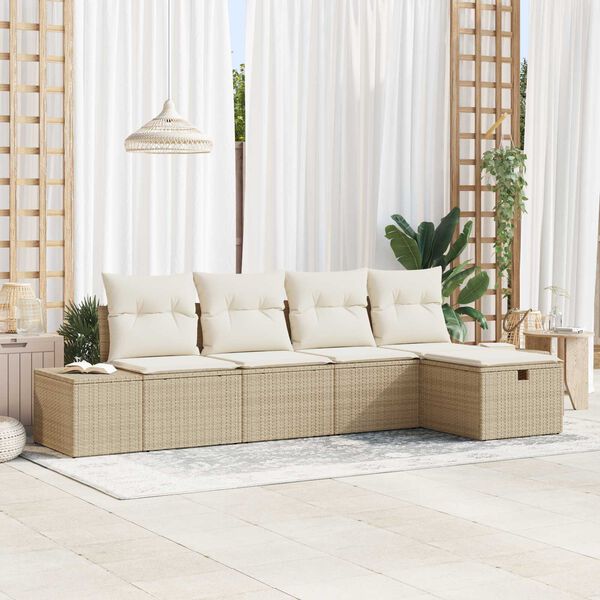 vidaXL Tuinbankenset met kussen 5 pcs Beige poly rattan