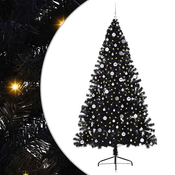 vidaXL Kunstmatig Voorverlicht Kerstboom met 300 LED Zwart 240 cm PVC
