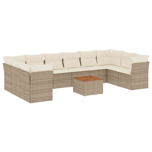 vidaXL 11-delige Tuinset met kussens poly rattan beige