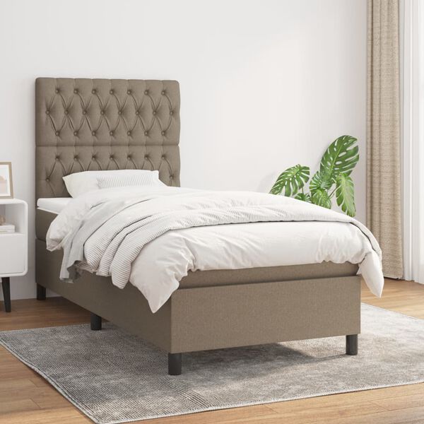 vidaXL Boxspring met matras stof taupe 90x190 cm