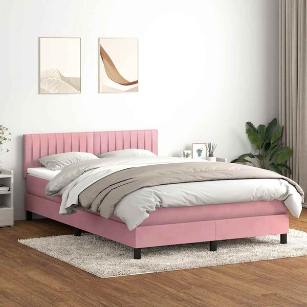 vidaXL Boxspring met matras en LED fluweel roze 160x220 cm