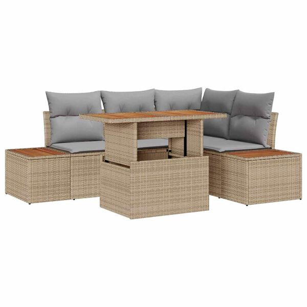 vidaXL Tuin Sofa Set met opslag 5 pcs Beige Poly riet