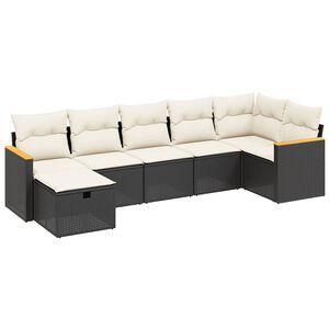 vidaXL 7-delige Loungeset met kussens poly rattan zwart