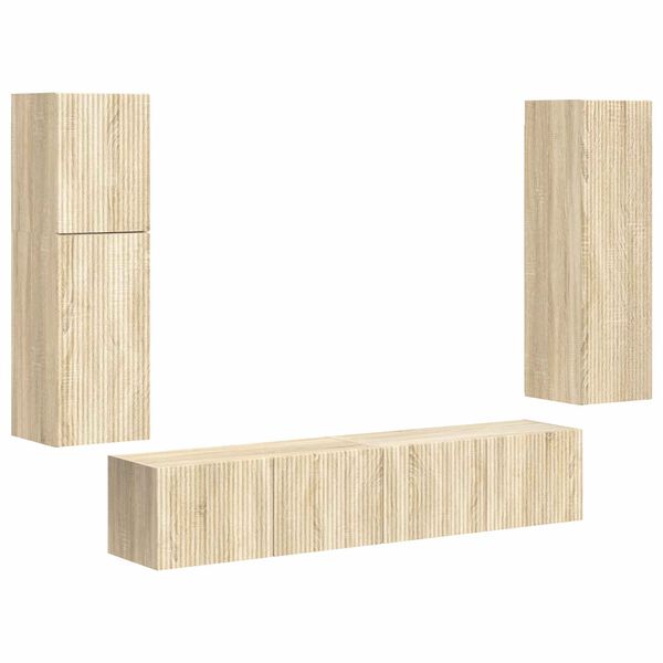 vidaXL Tv-meubelset Wandgemonteerd 4 pcs Sonoma Eiken Bewerkt hout