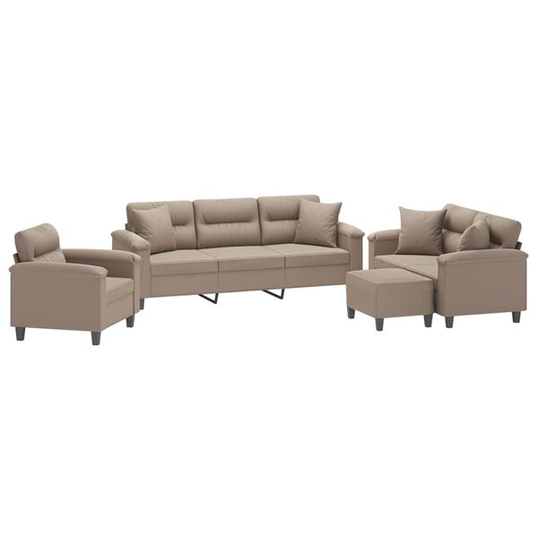 vidaXL 4-delige Loungeset met kussens microvezelstof taupe