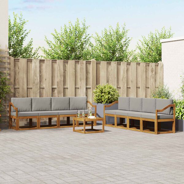 vidaXL Buiten bankenset met kussen 9 pcs Natuurlijk en Lichtgrijs