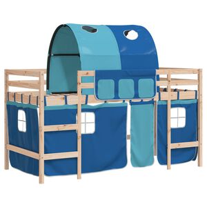 vidaXL Kinderhoogslaper met tunnel 80x200 cm massief grenenhout blauw
