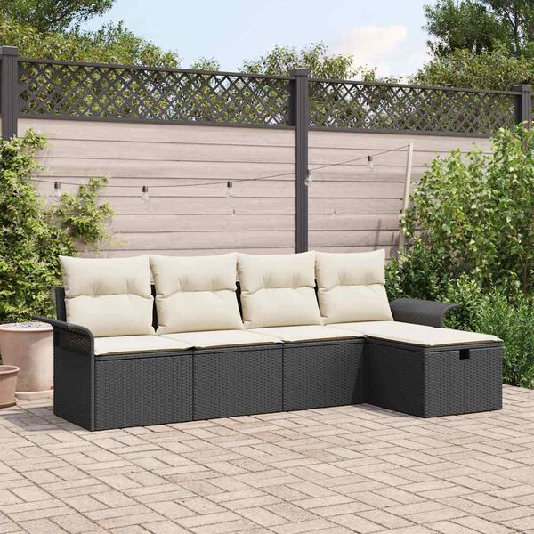 vidaXL Tuinbankenset met kussen 5 pcs Zwart en Cr&egrave;me poly rattan
