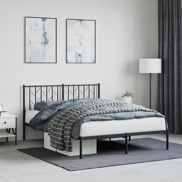 vidaXL Bedframe met hoofdbord metaal zwart 140x190 cm