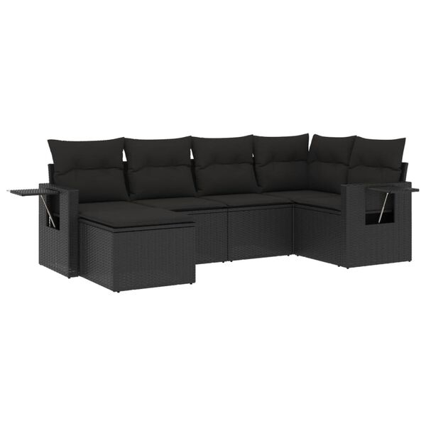 vidaXL 6-delige Loungeset met kussens poly rattan zwart