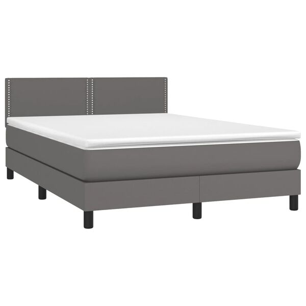 vidaXL Boxspring met matras kunstleer grijs 140x190 cm