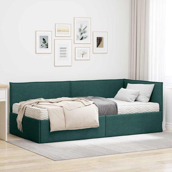 vidaXL Hoekbedframe met Matras met hoofdeinde 2 pcs Groen Fluweel