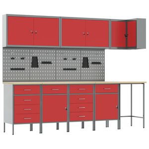 vidaXL Werkkast set met lade met plank met opslag 12 st Rood en Grijs