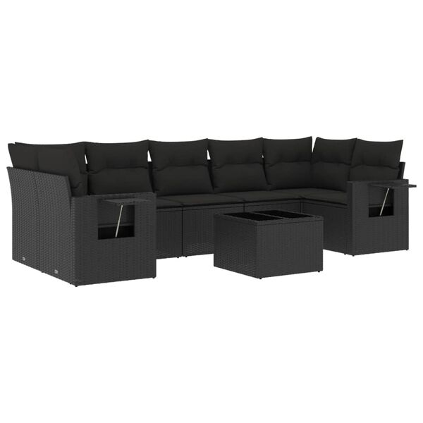 vidaXL 8-delige Loungeset met kussens poly rattan zwart