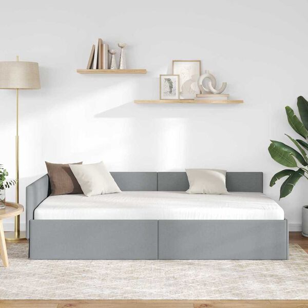 vidaXL Hoekbedframe met hoofdeinde Lichtgrijs 100 cm x 200 cm Fluweel