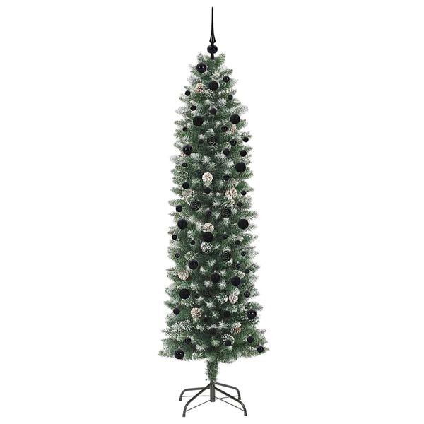 vidaXL Kunstmatige slanke kerstboom met 300 LED Groen en Wit 240 cm