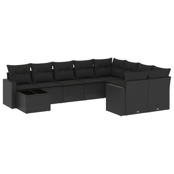 vidaXL 10-delige Loungeset met kussens poly rattan zwart