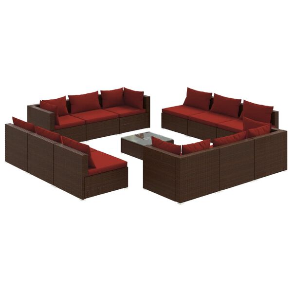 vidaXL 13-delige Loungeset met kussens poly rattan bruin